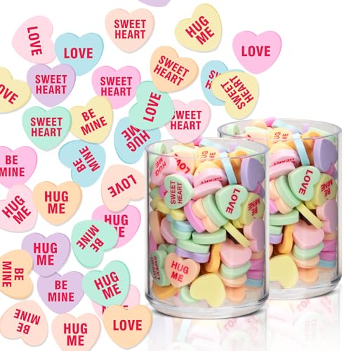 CINDALOG 120pcs Conversation Hearts Vase Filler for Floating Candles Candle Holder Valentine Wedding Party Home Decor Candy Heart Centerpiece Multicolor