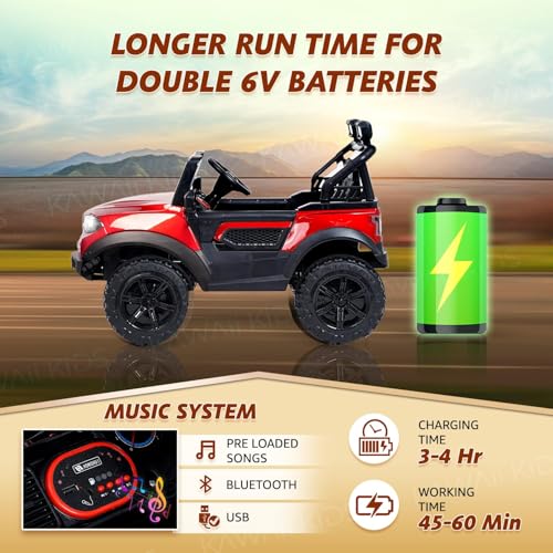 Image of Kawaii Kids 12V 4x4 Battery Operated Ride-On SUV for Kids with Parent Remote Control, Bluetooth, LED Lights, Corrosion-Resistant Paint, Big Size Electric Car for Boys & Girls Age 2-8 Years