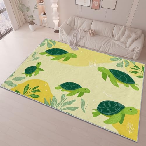 140 x 200 cm Alfombra Decorativa para Sala de Estar Habitación de los, Dibujos Animados Adorable Tortuga Marina Impresión Pelo Bajo y Antideslizante Alfombra, Verde Lavable No es Fácil Desvanecerse
