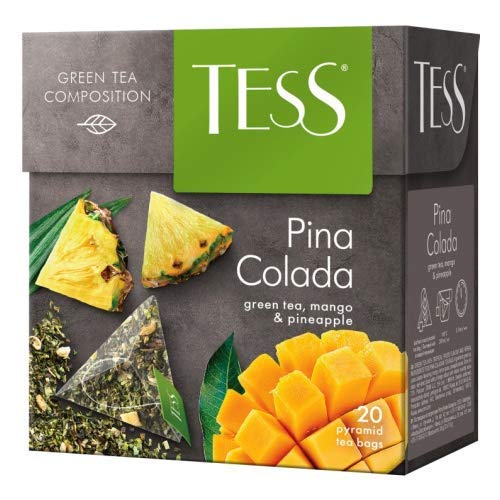 Tess Pina Colada Green Tea Composition Mango and Pineapple Leaf Tea in 20 Pyramid Sachets