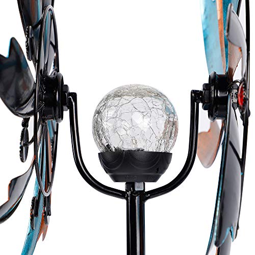 MAGGIFT Solar Wind Spinner, 56.3 Inch Outdoor Metal Stake Yard Spinners, Garden Wind Catcher Wind Mills, Solar Powered RGB Color Changing LED with Glass Ball, Lawn Yard Patio Decoration - Thumbnail 5