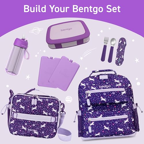 Bentgo Kids Water Bottle - Leak-Proof, Durable Tritan PFAS- & BPA-Free 15 fl oz, Kids/Toddlers Ages 3+ for School & Sports; Bite & Sip Spout, Carrying Handle, Dishwasher Safe (Purple)