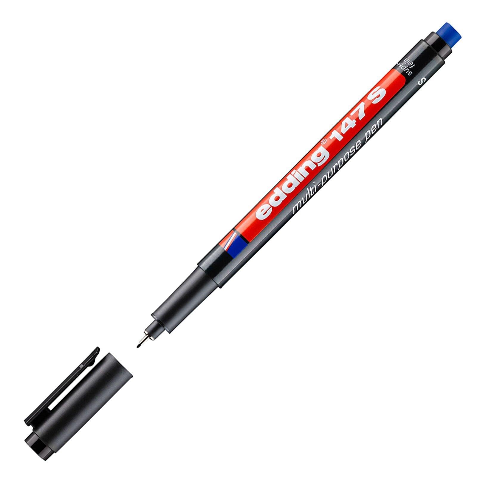 edding Długopis permanentny 147 S z gumką - długopis acetatowy - czarny - 1 długopis - okrągła stalówka 0,3 mm
