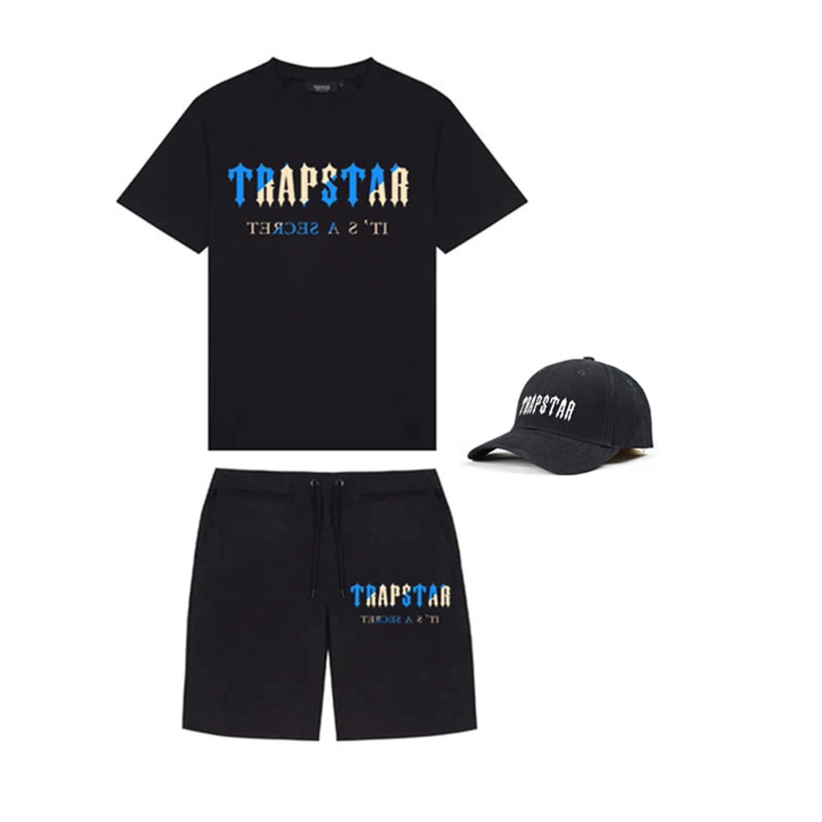 YOUPO Trapstar Letters Printed Casual Sportswear Suit, Men and Women T-Shirt + Shorts + Hat 3 Piece, Loose Jogging Short Sleeve Tracksuits (Color : B, Size : XXX-Large)