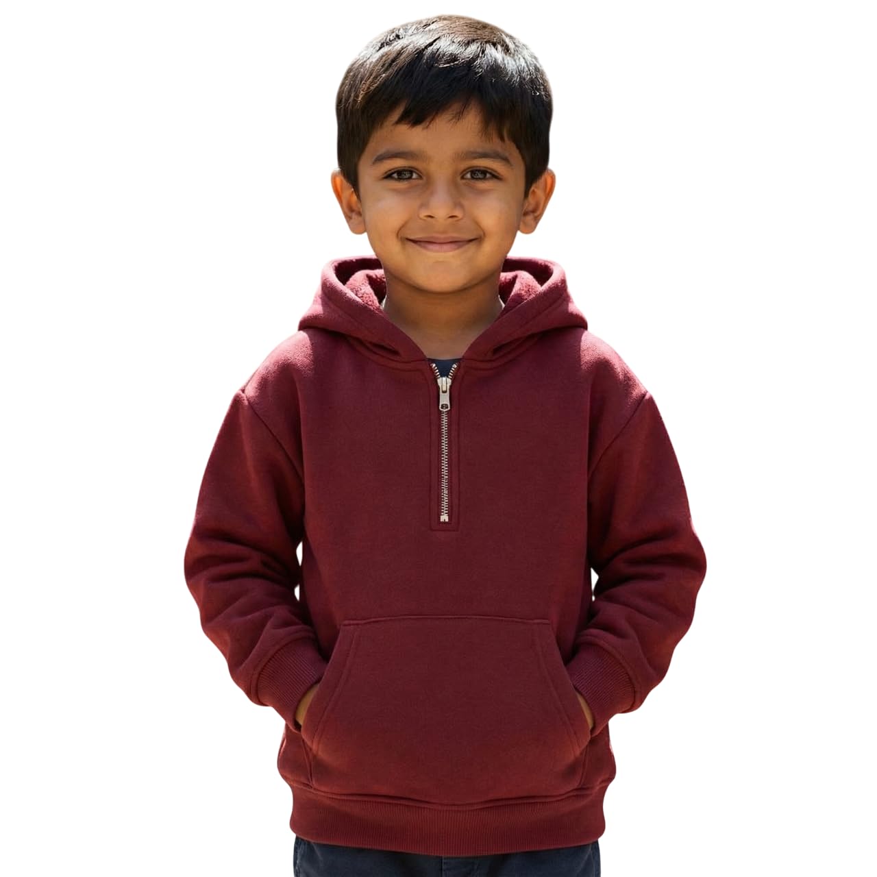 Kids Unisex Cotton Fleece 1/4-Zip Hoodie | Warm Pullover Sweatshirt with Cap Hood & Kangaroo Pouch Pocket | Soft Winter Wear for Boys & Girls (2-7 Years)-image-18