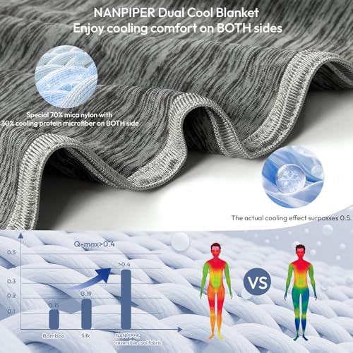 Image of NANPIPER Cooling Blanket Queen Size for Hot Sleepers,Double Sided Cold Lightweight Summer Bed Blanket, Dark Grey 90 inchx90 inch