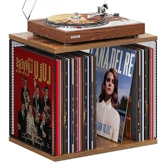 1 Cube Vinyl Record Storage DIY Stackable 80-110 Shelf Visualize Box Cube – Natural Wooden Organizer Crate Cabinet Desktop Storage for Retro Vinyl Record Player - Les Beatles, Paul McCartney, John Lennon, RIngo Starr, George Harrison