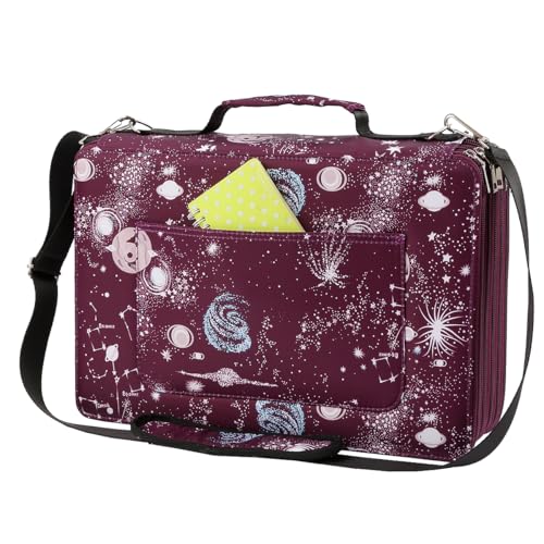 Image of 500 Individual-Slot Colored Pencil Organizer with Zipper - Fabric Art Storage Bag for Painters and Artists (Small Slots,Galaxy Purple)