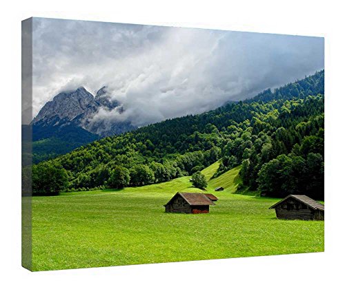 Toile de montagne encadrée en bois pour masquer un mur vide - Tableau prêt à poser