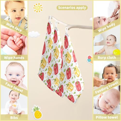 Image of vvfelixl Baby Muslin Washcloths Bell Peppers Baby Burp Cloths Cotton Babys Face Towel for Infants Soft 11.8 X 11.8 in, 3 Pack