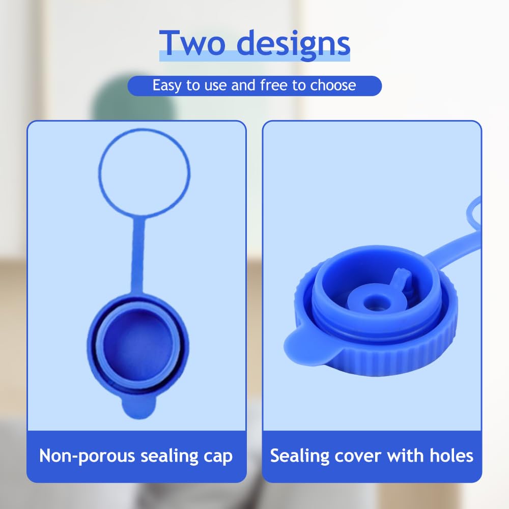 5 Gallon Bottle Cap Set - 5 Pack No-Spill Silicone Caps With Handle, Reusable, Fits 55mm Neck Water Jugs - View #3