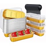 KUEIY Moldes para pasteles con tapa, 100 mini moldes para pan de aluminio, 100 cucharas de postre con tapa, reutilizables,...