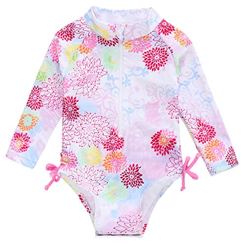 kavkas Baby Girl Long Sleeve Swimsuit Cute Rash Guard One Piece Bathing Suit Ruffle Bikini for Toddler Girl, 0-3M, Colorful