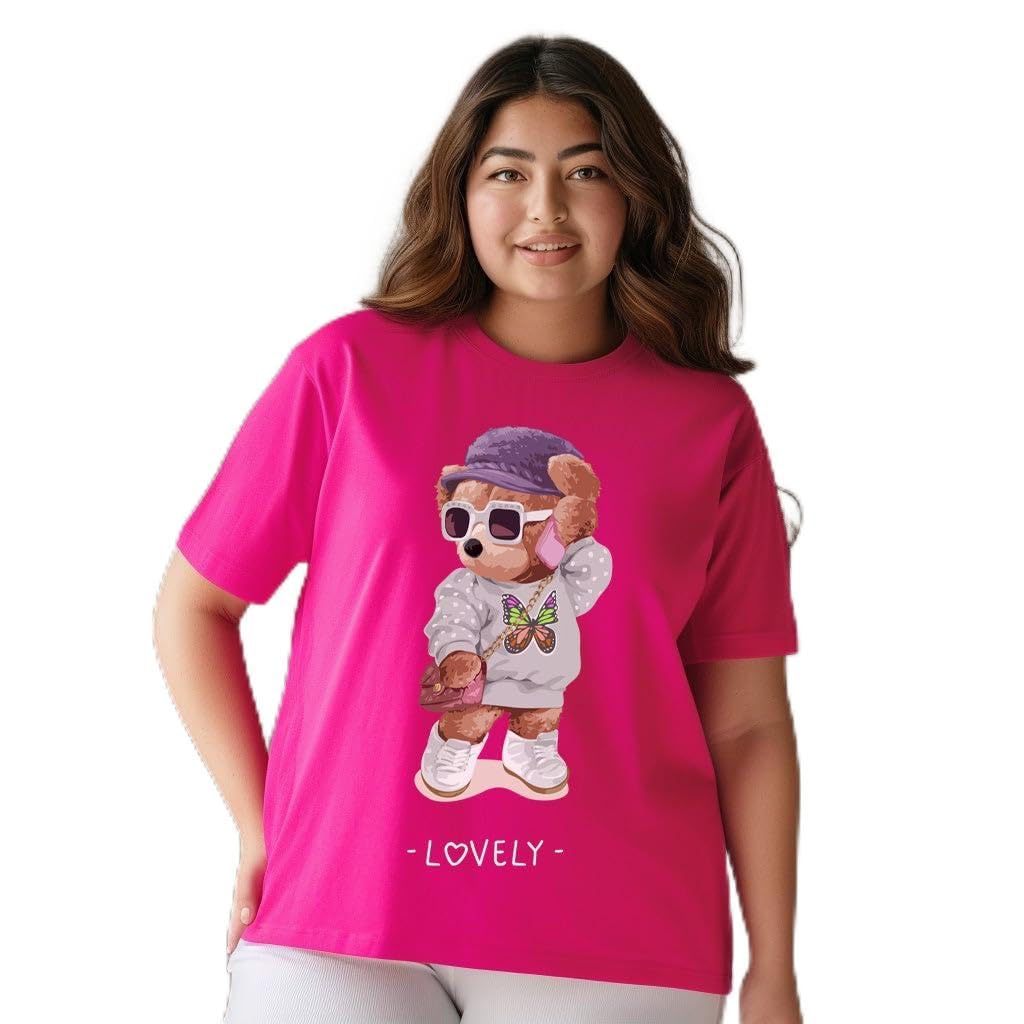 toodlegram 100% Pure Cotton Plus Size T Shirt for Women & Girls - Regular Fit | Half Sleeve Roundneck Stylish Tshirt | Graphic Printed Lovely Bear | Size - (XL to 6XL)-picture-0
