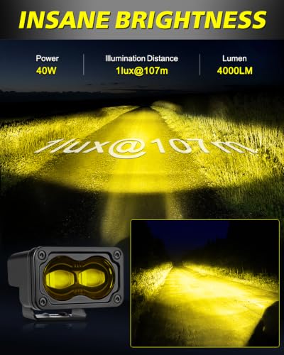 Image of 3 Inch SAE Yellow LED Fog Lights w /Wiring Harness & Black Covers | Street Legal SAE Fog Beam, High Intensity CREE LEDs, Cut-off Beam Yellow Fog Lights for Truck Motorcycle Pickup SUV Tocoma