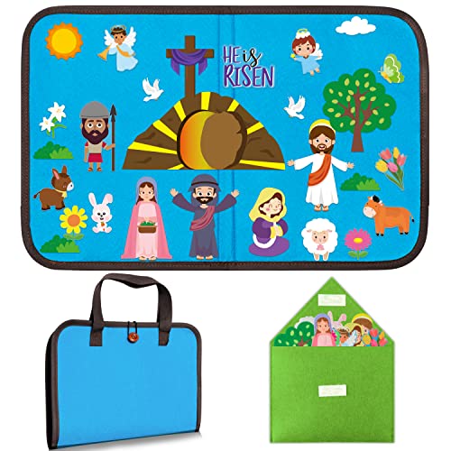 WATINC 28Pcs Easter He is Risen Portable Felt Story Board Jesus Resurrection Felt Storytelling Board Christian Stories Travel Board Preschool Early Learning Play Kit for Toddlers Kids