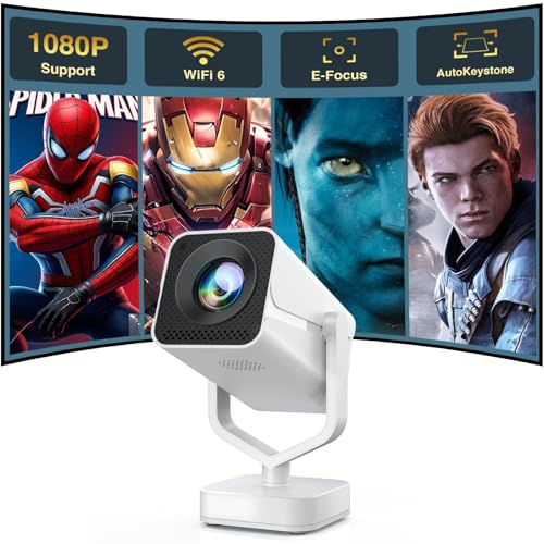 Mini Portable Projector with WiFi 6 and Bluetooth 5.2, 1080P 4K Support, 200 ANSI Lumens, Electric Focus &Auto Keystone 270° Rotatable Movie Wireless Projector for Phone, Compatible with TV Stick/HDMI