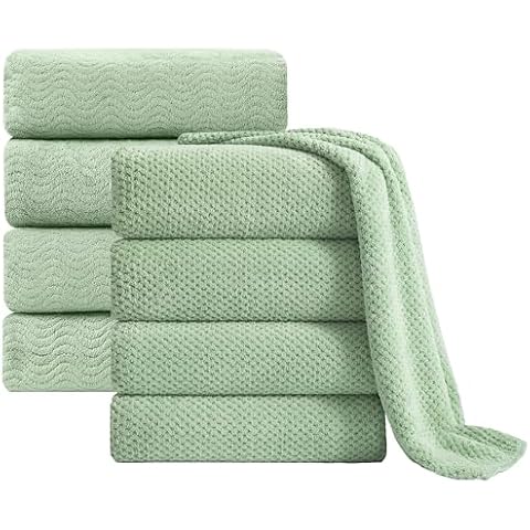 8 Pack Extra Large Bath Towel Sheet Set, 35x70 Inches - Oversized Bath Towels Set,Jumbo Large Microfiber - Quick Dry, Lightweight Highly Absorbent Towel Set for Bathroom,Hotel,SPA (Green) Cover