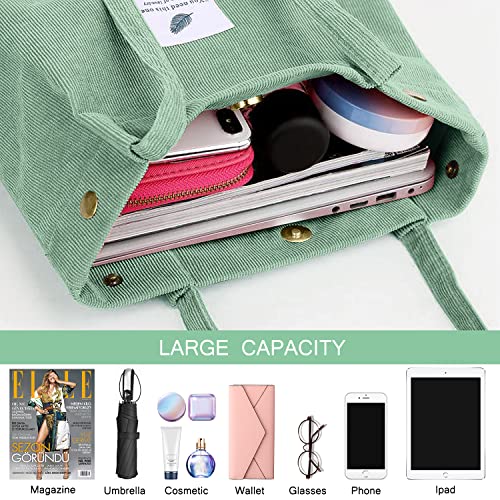 Ayieyill Corduroy Tote Bag for Women Canvas Shoulder Cord Purse with Inner Pocket