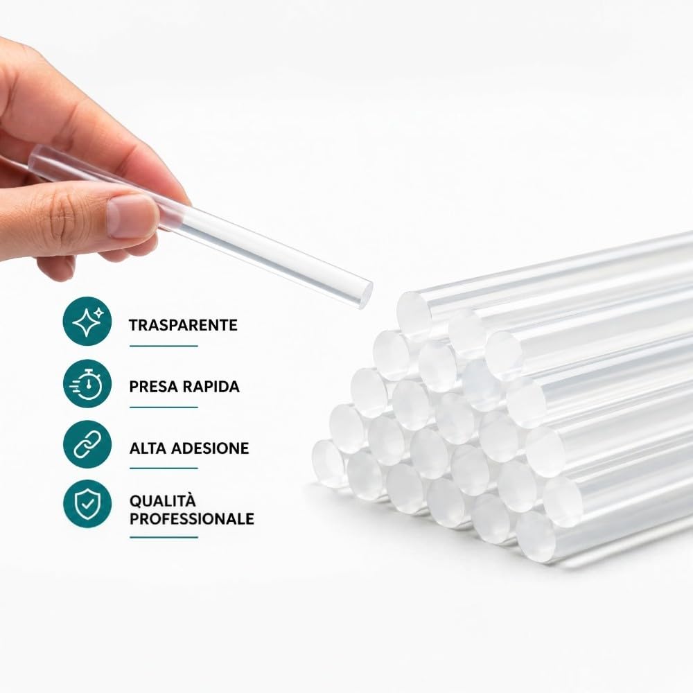 Colla a Caldo Stick Trasparente 5 Kg 11mm per Pistola Termocollante – Bastoncini Professionali per Bricolage, Presepi, Fioristi e Decorazioni