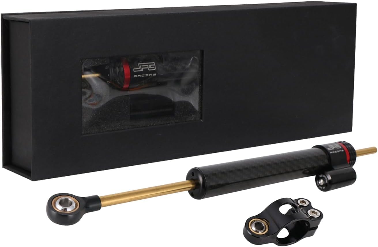 JFG RACING Motorcycle Steering Damper without Mounting Brackets,Universal CNC 13" Adjustable Universal Steering Stabilizer for Most Motorcycles Street Sport Road Racing Bike - Carbon Fiber