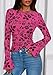 PRETTYGARDEN Women Long Sleeve Floral Mesh Tops Blouse 2025 Fall Trendy Boat Neck Ruched Fitted Shirt Going Out Date Outfits (Hot Pink,Medium)