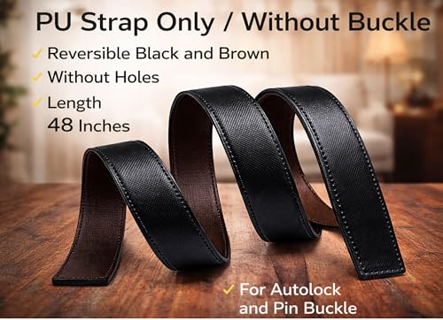Image of Belt for Men without Buckle PU Leather Reversible Brown Strap with No Buckle Combo Pack of 2