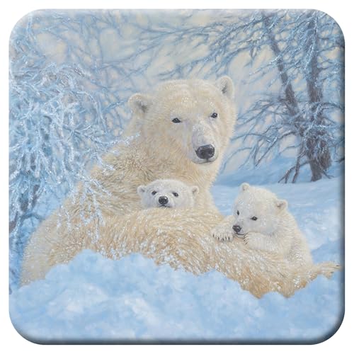 3D LiveLife Cork Coaster - Northern Family od Deluxe Soczewkowa podstawka z korka 3D. Antypoślizgowa mata do napojów z oryginalnym dziełem sztuki licencjonowana przez renomowanego artysty, Beth Hoselton