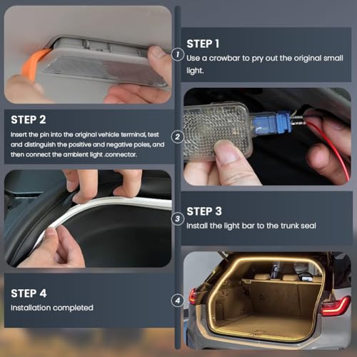vsshe Auto Kofferraum Lichtstreifen, Car Trunk Light Strip, Kofferraumbeleuchtung Led, Automatischer Sensor Tail Box Led Strip Lights für Auto Kofferraum Innenbeleuchtung Dekoration (Warmes, 4M)