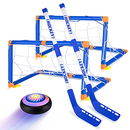 Hover Hockey Set for Kids Toys, Hover Hockey Game with 2 Goals Led Light Air Hover Ball, Fun Family Indoor Hockey Gifts for 4 5 6 7 8 9 10 Year Old Boys