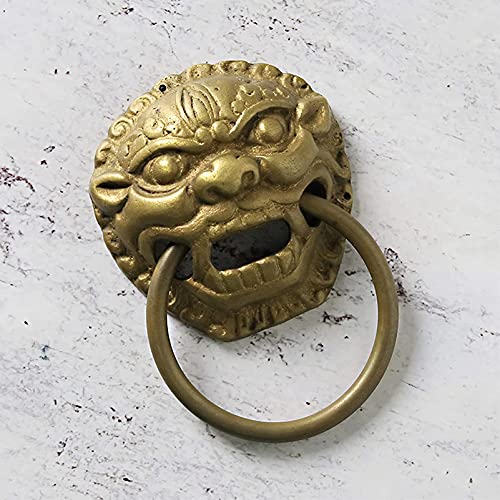 Antique Head Cabinet Door Handle Chinese Bronze Drawer Pull Ring Pure Copper Lion Head Door Knocker Rustproof (Color: A) (A) (B) #TOP16