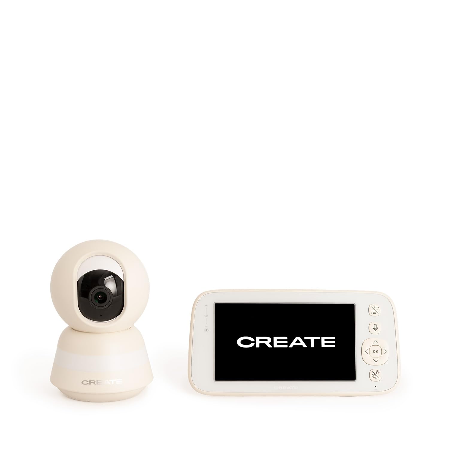 CREATE / Baby CAM Connect Pro/Babyphone caméra avec WiFi Blanc cassé/Audio bidirectionnel, vidéo Haute qualité, Vision Nocturne, caméra pivotante, 7 chansons, 5 W