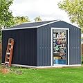 10X8X6 FT Outdoor Storage Shed, Utility Steel Tool Storage with Sliding Door and Air Vents, Metal Bike Shed for Garden, Backyard, and Patio