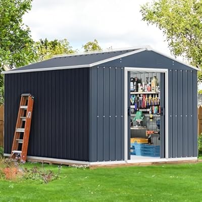 10X8X6 FT Outdoor Storage Shed, Utility Steel Tool Storage with Sliding Door and Air Vents, Metal Bike Shed for Garden, Backyard, and Patio