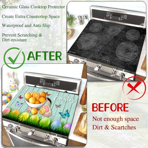 Image of Easter Stove Top Cover for Electric Stove 28 inchx 20 inch, Bunny Eggs Heat Resistant Glass Top Stove Cover Protector, Glass Cooktop Covers, Kitchen Flat Electric Stove Top Covers
