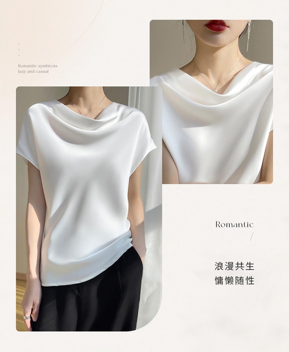 Women's Cowl Neck Satin Camisole Vest Silk Loose Sleeveless Tank Tops - Image 5