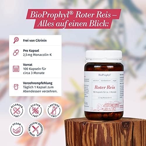 Rote Reis Kapseln mit Monacolin-K von BioProphyl, 100 pflanzliche Kapseln