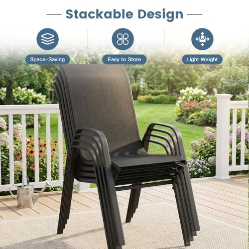 Image of DIFY Patio Chairs Set of 2, Stackable Outdoor Dining Chairs Set with Breathable Textilene High Back and All-Weather Metal Frame for Garden, Backyard, Deck, Dark Grey
