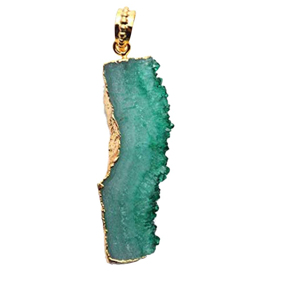 Green Druzy Pendant, Gold Edged Pendant, Rectangle Pendant, Necklace Pendant, Gemstone Pendant (GPZG-50076)