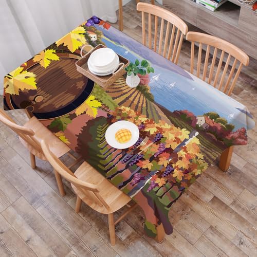 DALEXHM Mantel Mesa Rectangular 137x183 cm,Bodega, Paisaje Rural Viñedo Agricultura Temporada enol,Durabilidad y Fácil Limpieza para tu Mesa - Mantel Hule Antimanchas e Impermeable