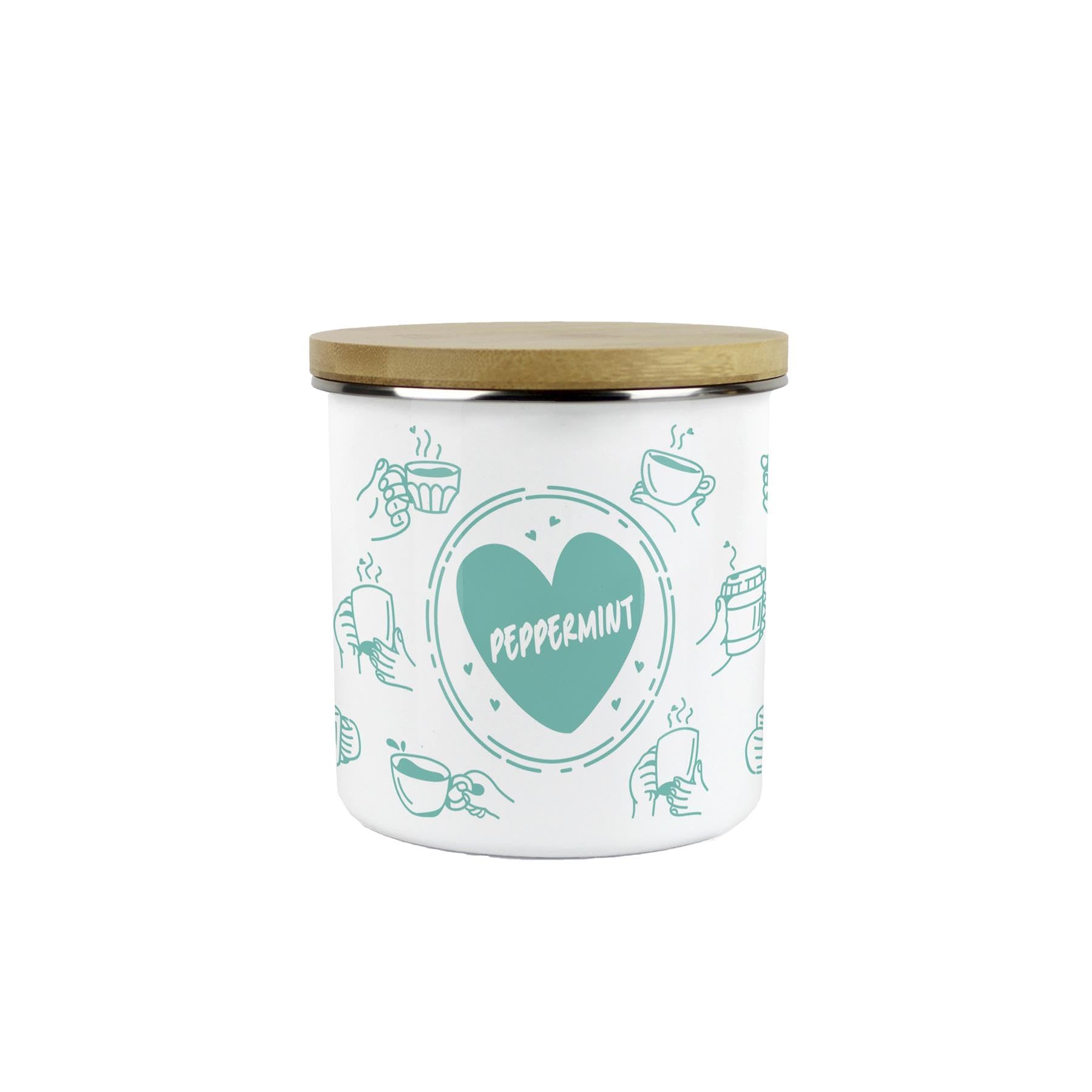 Purely Home Peppermint Tea Canister - Love Heart 600ml Enamel Kitchen Container Gifts