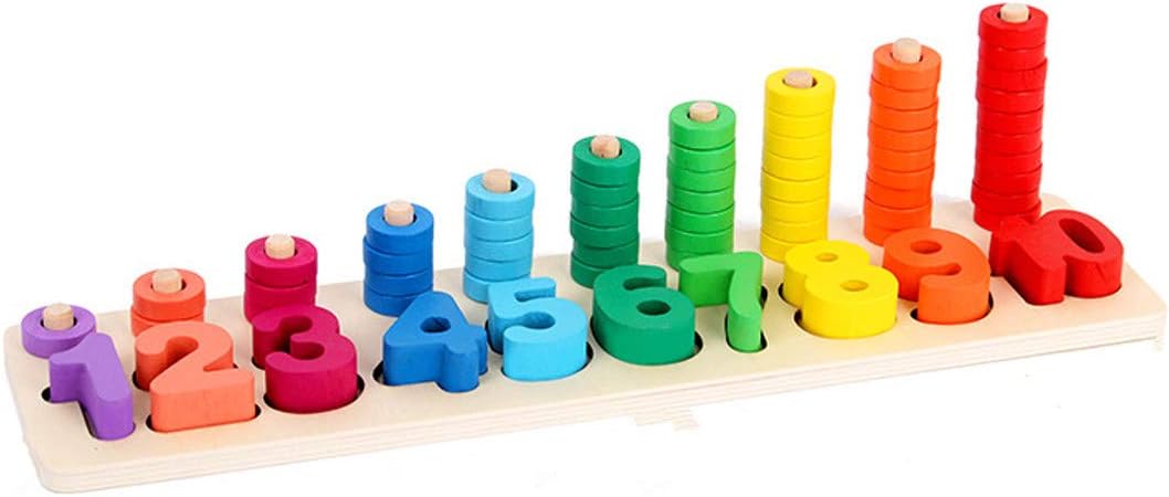 KangRuiZhe Montessori Materials Wood Math Blocks Shape Sorter Number and Stacking Learning Toys (Mathematics)