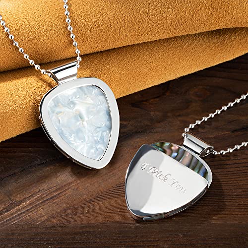 Guitar Pick Holder Necklace Custom Back Engraved Guitar Pick Holder Pendant necklace Gift for Him/Her Music Guitar Player Lover (3 pieces guitar picks including)2