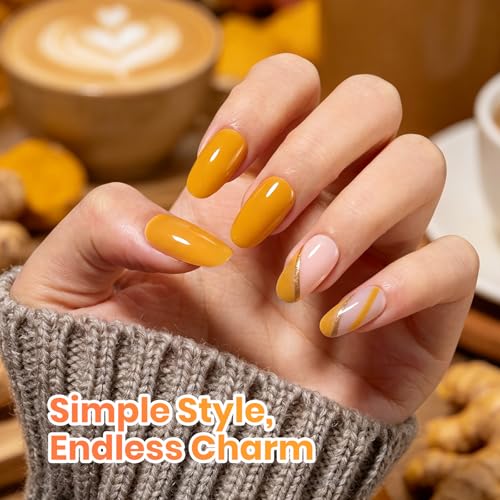 Image of Beetles Orange Gel Polish - Turmeric Latte Full Size 15ML /0.51Fl Oz, Hema Free Pumpkin Orange Gel Nail Polish, Soak Off UV LED Lamp Bright Fall Nails Art, Manicure Salon DIY Nails