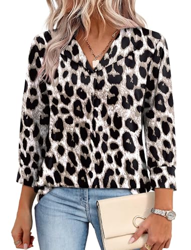 Image of WIHOLL 3 /4 Length Sleeve Womens Tops Dressy Casual Blouses Summer Spring Trendy Business Outfits Fashion Clothing