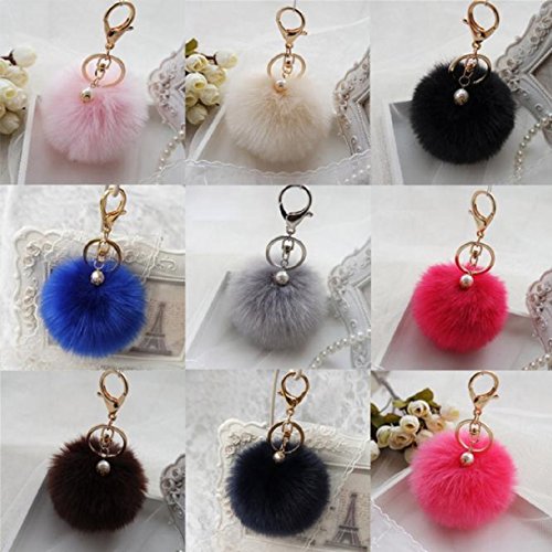 Lookatool Rabbit Fur Ball Keychain Bag Plush Car Key Ring Car Key Pendant (Black) #TOP4