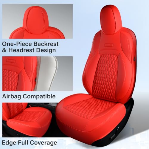 Image of Coverado Red Car Seat Covers Compatible with 2017-2023 Tesla Model 3, Waterproof Full Set 5 Seats, Leatherette Car Seat Covers and Back Car Seat Cushion, Custom for Tesla Model 3