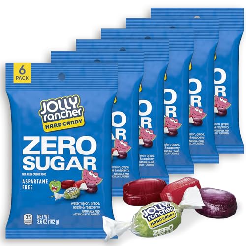 Jolly Ranchr Zero Sugar Assorted Candy, 3.6oz 6 Pack - Individually Wrapped Candy - Tropical Flavors Watermelon, Grape, Raspberry and Apple