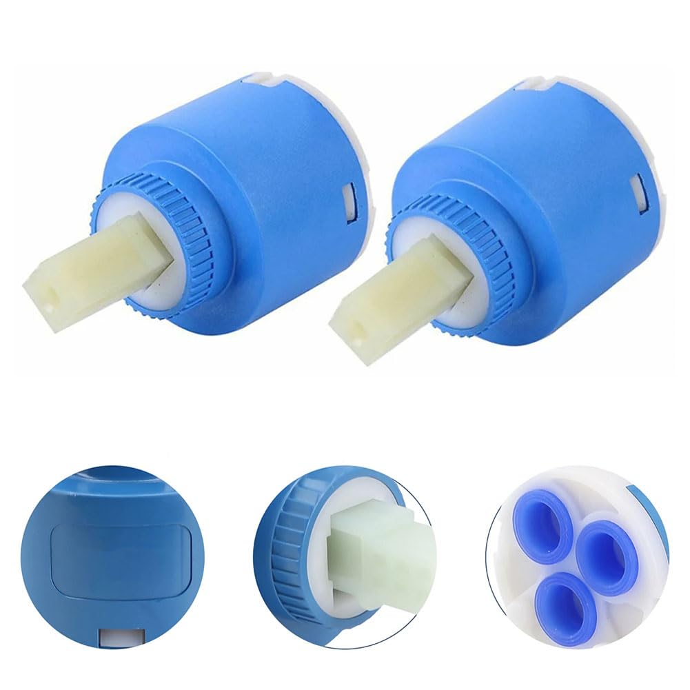 Cerioll Cartucho de Cerámica, 2 Pcs 35 mm, Cartucho de Grifo de Cerámica, para Grifos de Cocina, Baño y Ducha, Azul, Montaje en Cubierta, Ahorro de Agua y Reducción de Ruido