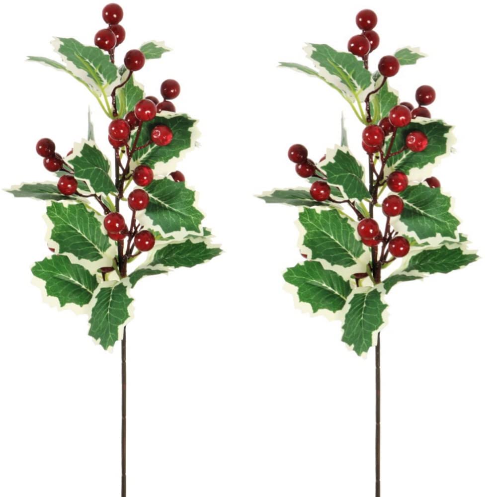 Pack of 2 Holly Stems 43cm Decorative Christmas Decorations
